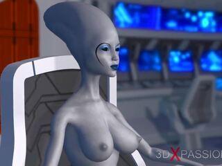 Sci-fi женски пол извънземни пиеси с черни ученичка в пространство.
