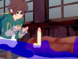 KonoSuba Yaoi - Kazuma blowjob with cum in his mouth - Japanese Asian Manga anime game porn gay