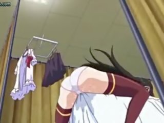 Prsnaté anime bruneta masturbovanie