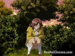 Brown Haired Hentai young woman In Glasses Gives Felatio To A
