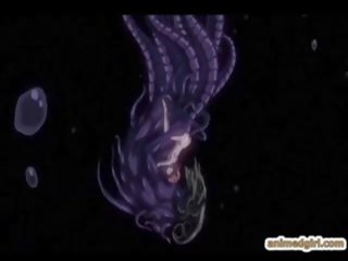 Pleasant การ์ตูนอะนิเม coeds โดนจับได้ และ เจาะ โดย tentacles สัตว์ประหลาด