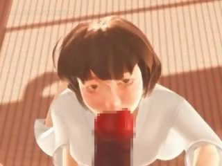 Anime karate vogëlushe me gojë mbyllur në një masiv organ seksual i mashkullit në 3d