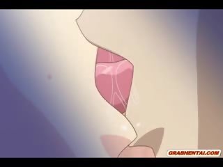 Strój kąpielowy anime z duży cycki dostaje lizał jej cipka