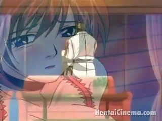 Punainen tukkainen anime äkäpussi sisään swell lingeria saaminen vaaleanpunainen nipps kiusoitteli mukaan hänen nuori mies