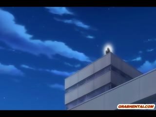 Kétnemű hentai jelentkeznek assfucked -ban a felső a roof
