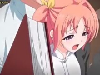 Paauglys anime studentas gauna prisukamas į biblioteka