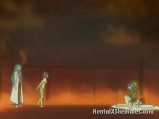 Grønn haired anime ladyboy knulling en hottie chick`s stram mus