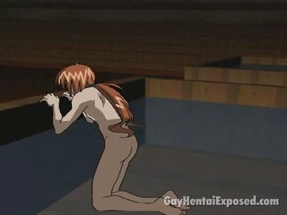 Rød haired anime homoseksuelle får analt knullet av en stor putz hund stil