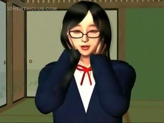 Animen skola läraren gnuggning henne fitta på den golv