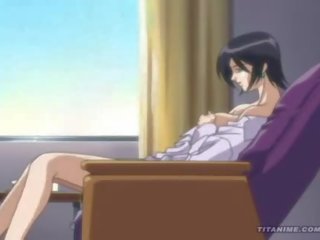 Sedusive anime kätib with huge soft titties rubs it in her ofis