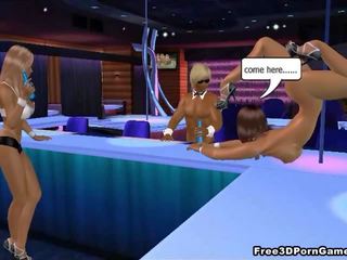 Foxy 3d tegnefilm brunette stripper blir knullet hardt