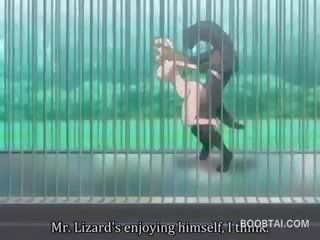 Malaking suso anime lassie puke ipinako mahirap sa pamamagitan ng halimaw sa ang zoo