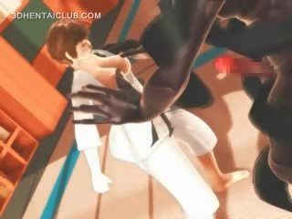 Anime karate femme fatale kneblowanie na za masywny putz w 3d