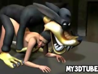Super 3d desenho animado morena enchantress fica fodido por um lobo