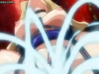 Susieta į viršų anime blondinė squirting
