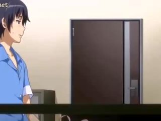 Anime secretary sucks under desk