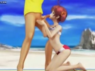 Adorabil hentai teenie joc cu membru pe plaja