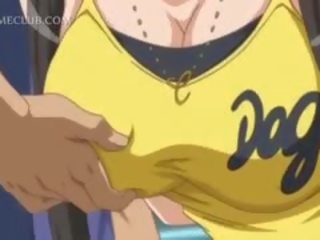 Barmfager anime x karakter video slave blir brystvorter pinched i offentlig