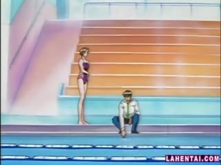 Hentai femme fatale em maiô fica fodido em o piscina