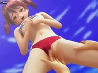Attraente hentai teenie giocare con pene su spiaggia