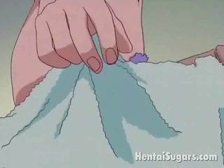 Vakker anime stuepike i strømper får petite twat vibrerte av henne slavemaster